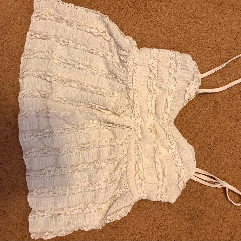 White Lace Textured Strappy Tank Top